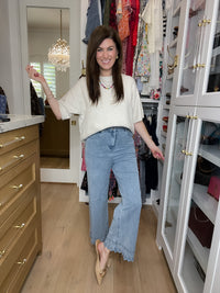 Colette Eyelet Cropped Jeans in Light Denim
