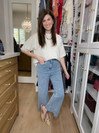 Colette Eyelet Cropped Jeans in Light Denim