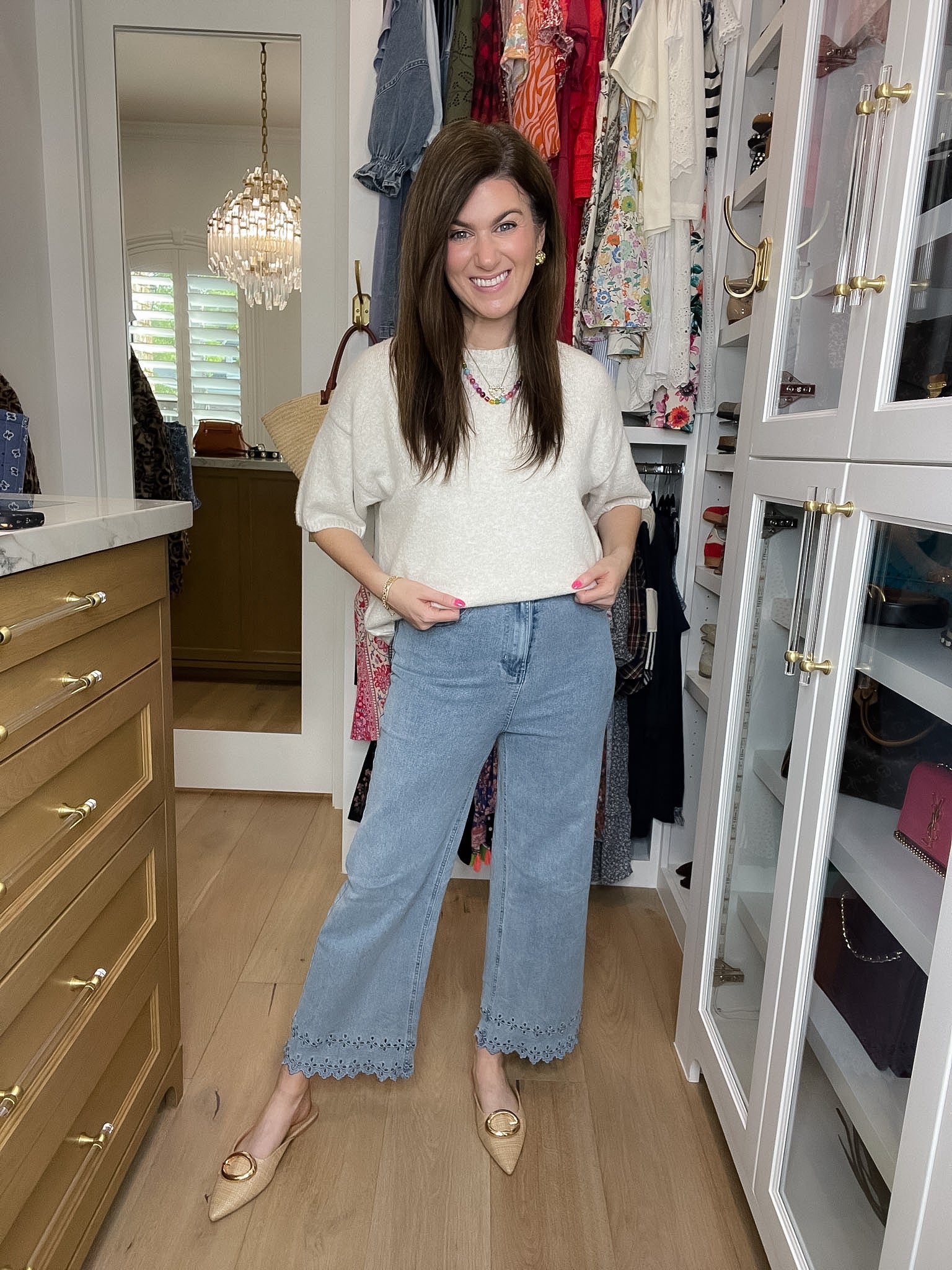 Colette Eyelet Cropped Jeans in Light Denim