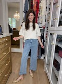 Colette Eyelet Cropped Jeans in Light Denim