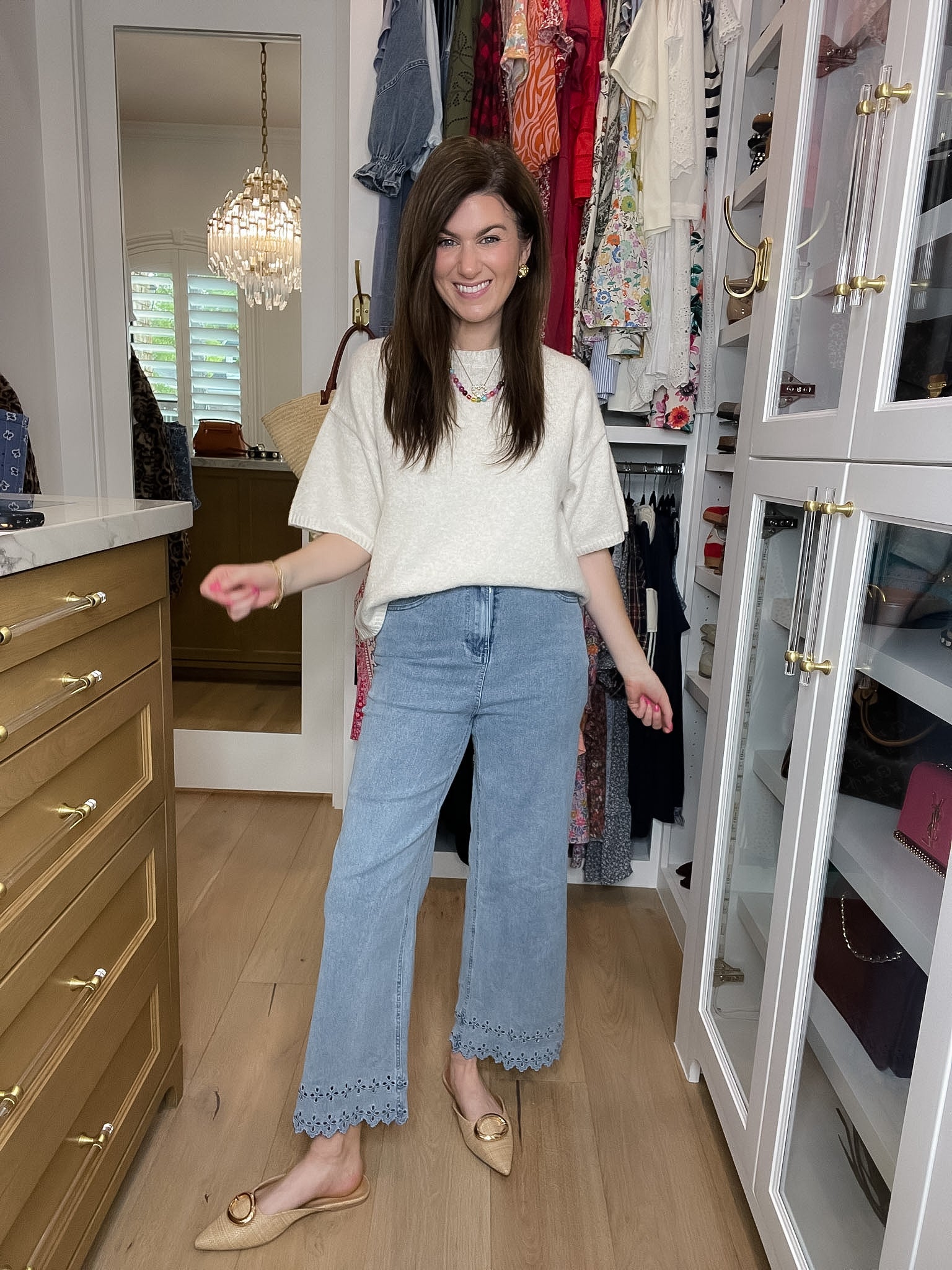 Colette Eyelet Cropped Jeans in Light Denim