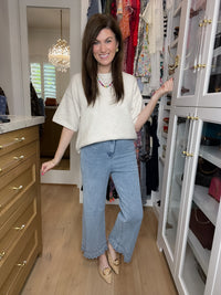 Colette Eyelet Cropped Jeans in Light Denim