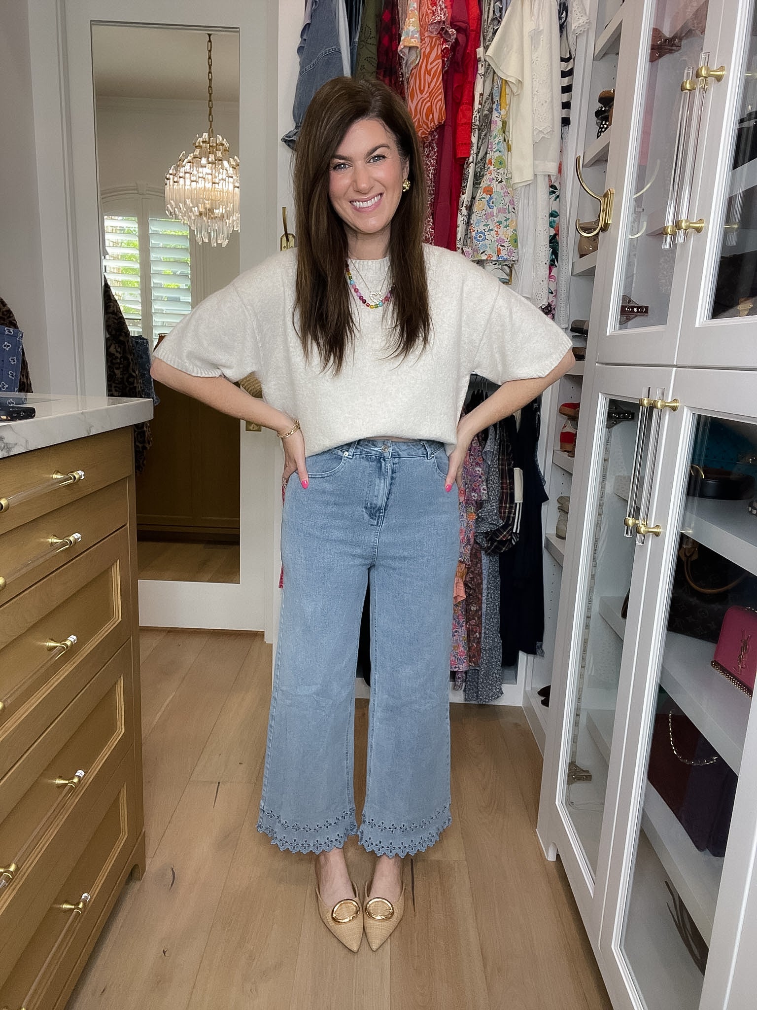Colette Eyelet Cropped Jeans in Light Denim