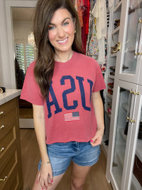 Vintage USA Cropped Tee in Red