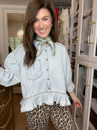 Sweet Ease Ruffle Denim Button Down