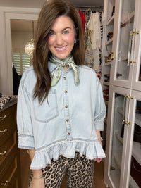 Sweet Ease Ruffle Denim Button Down