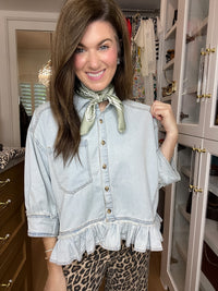 Sweet Ease Ruffle Denim Button Down