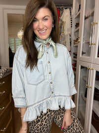 Sweet Ease Ruffle Denim Button Down