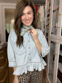 Sweet Ease Ruffle Denim Button Down