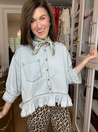 Sweet Ease Ruffle Denim Button Down