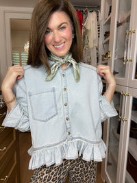 Sweet Ease Ruffle Denim Button Down