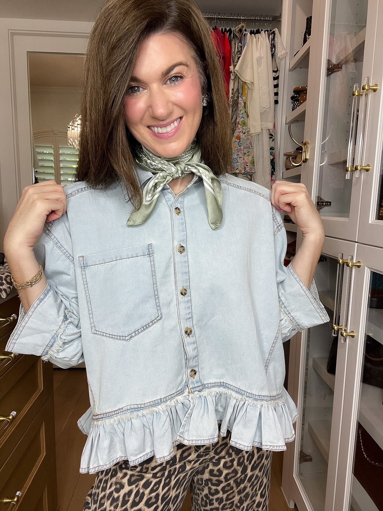 Sweet Ease Ruffle Denim Button Down