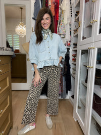 Vervet Presley Leopard Print Cropped Wide Leg Jeans