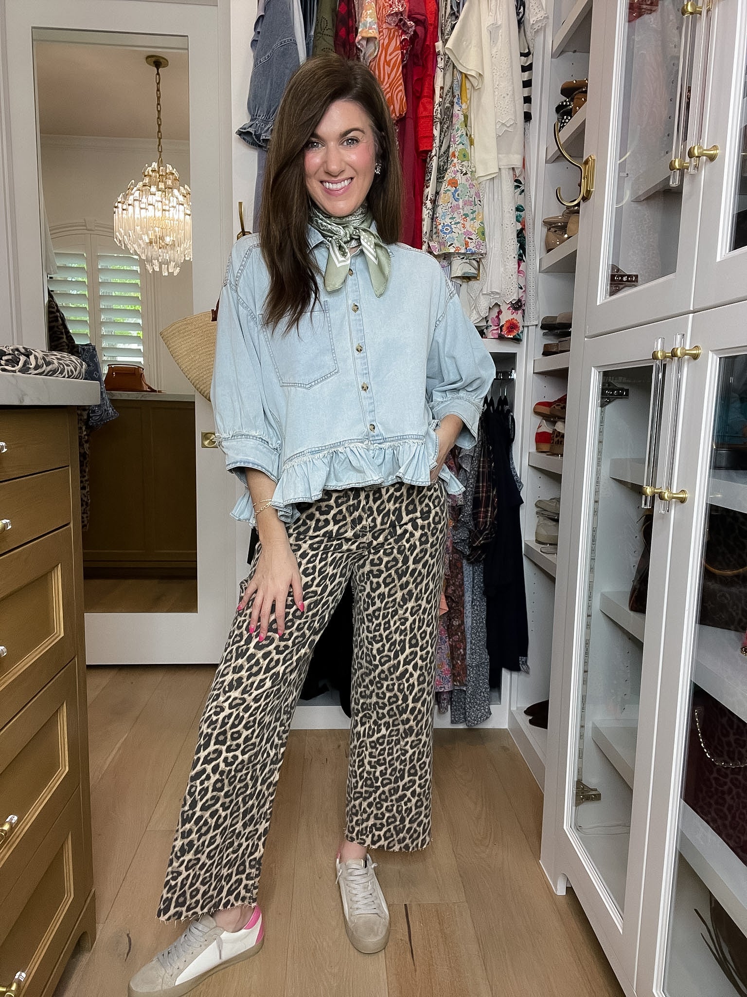 Vervet Presley Leopard Print Cropped Wide Leg Jeans