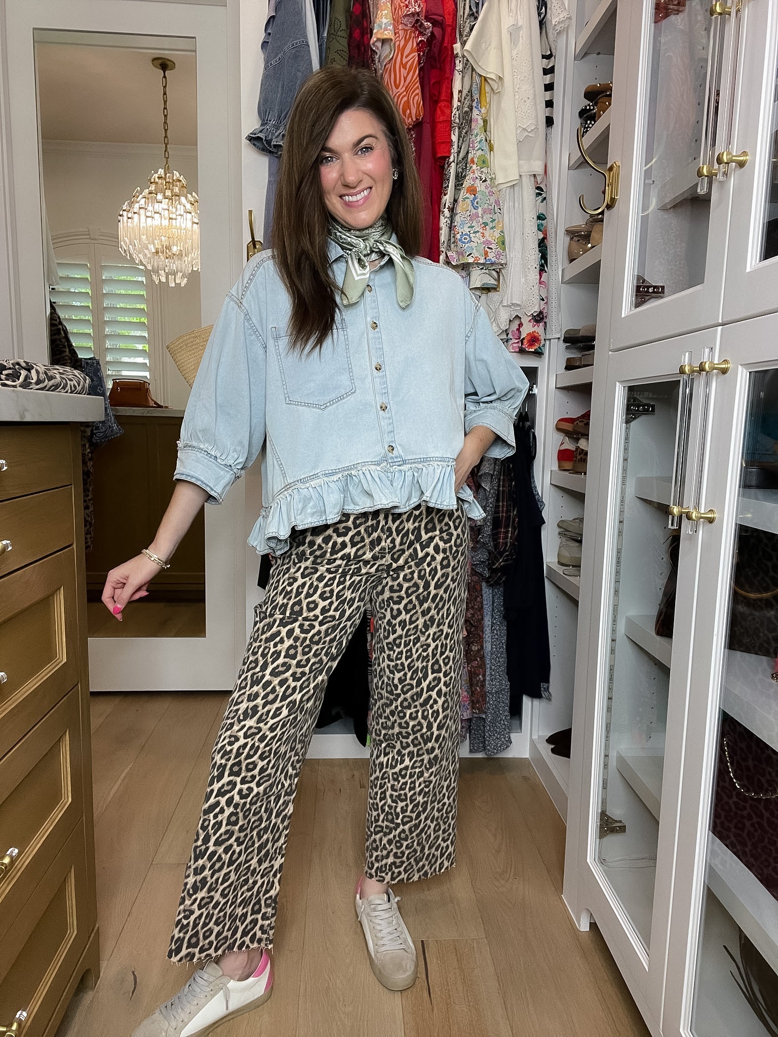 Vervet Presley Leopard Print Cropped Wide Leg Jeans