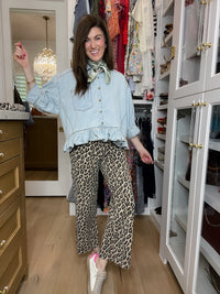 Vervet Presley Leopard Print Cropped Wide Leg Jeans