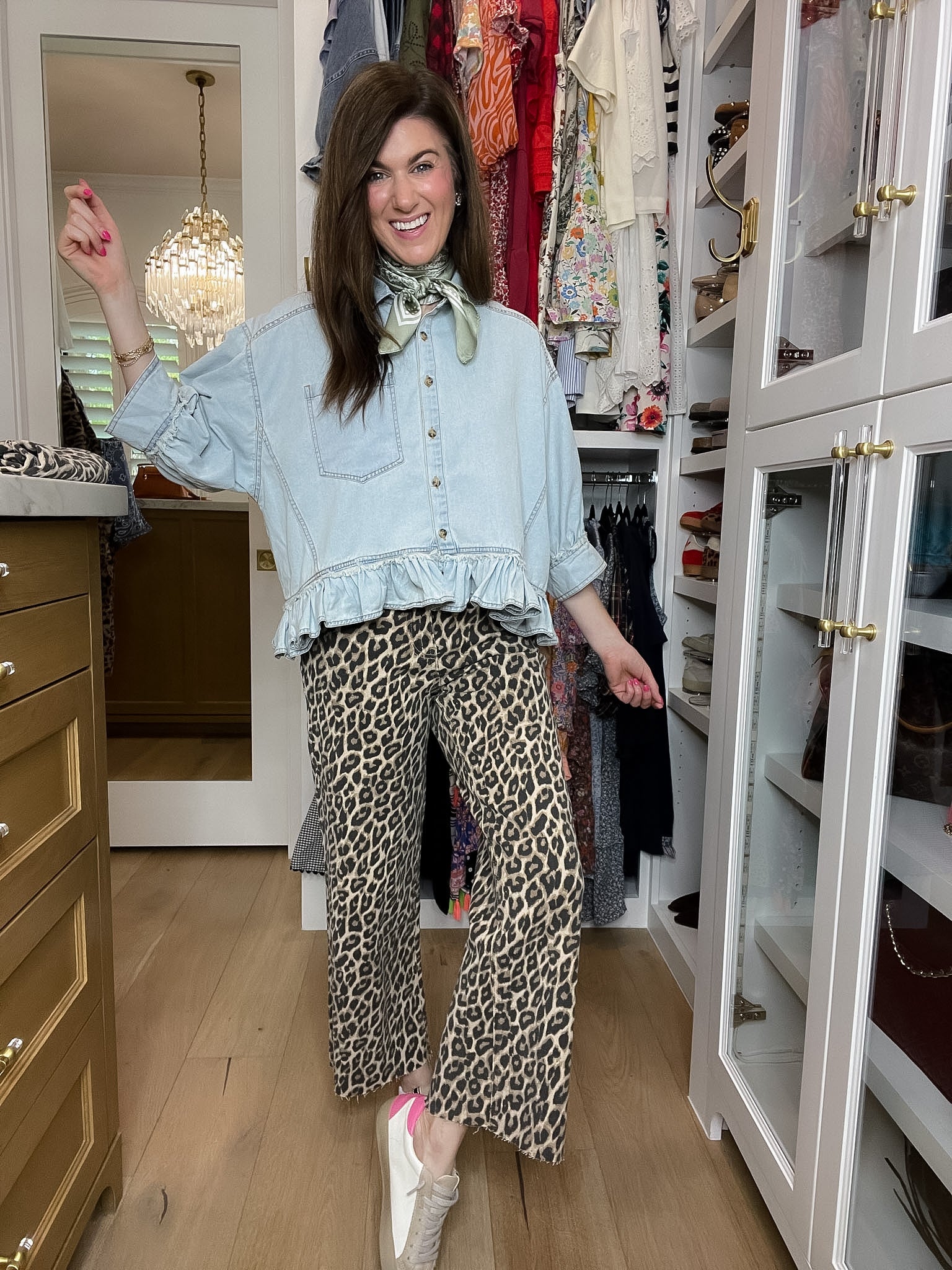 Vervet Presley Leopard Print Cropped Wide Leg Jeans