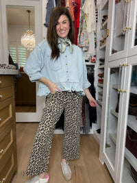 Vervet Presley Leopard Print Cropped Wide Leg Jeans