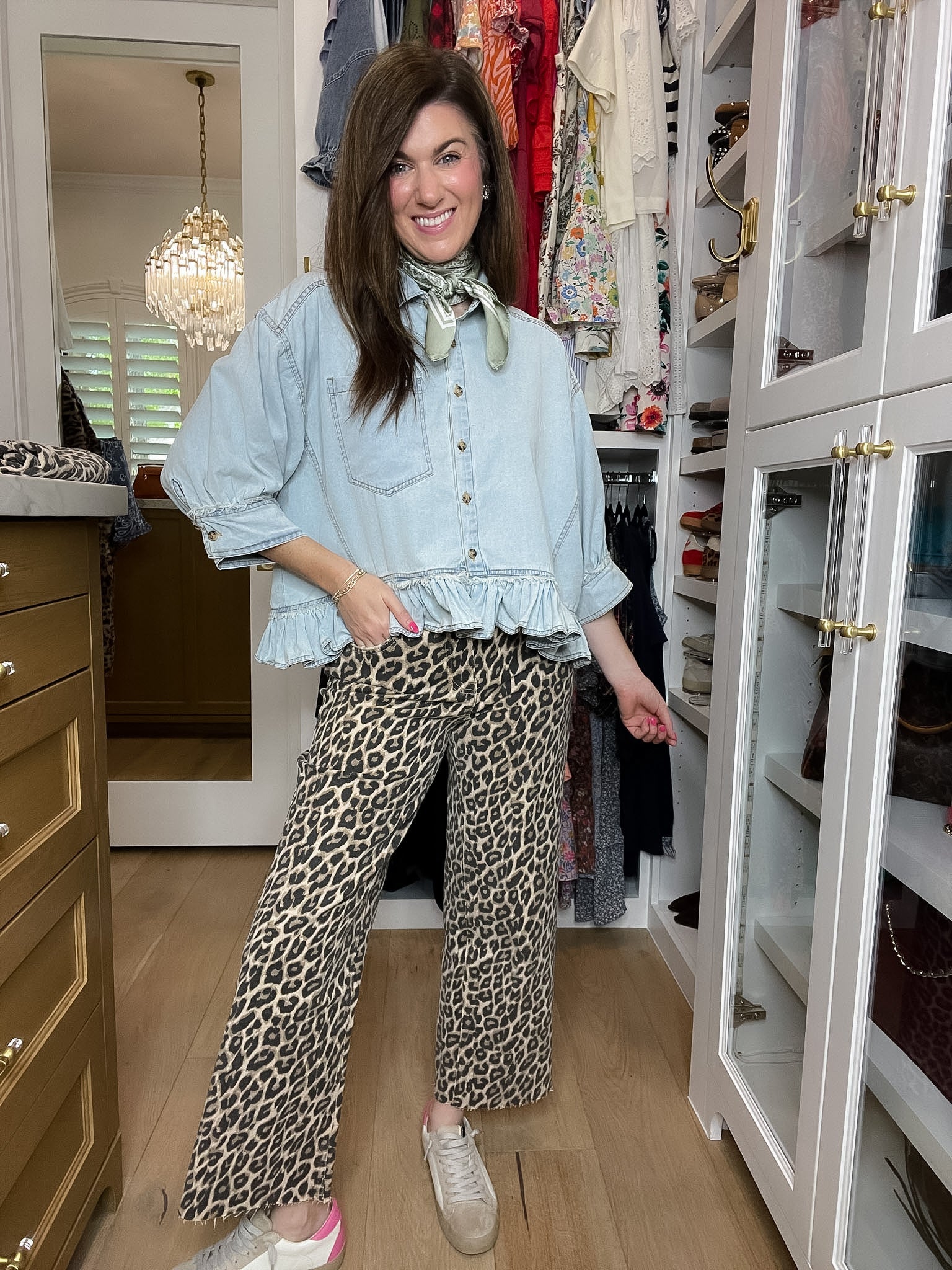 Vervet Presley Leopard Print Cropped Wide Leg Jeans