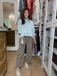 Vervet Presley Leopard Print Cropped Wide Leg Jeans
