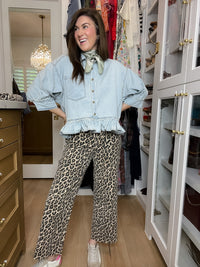 Vervet Presley Leopard Print Cropped Wide Leg Jeans