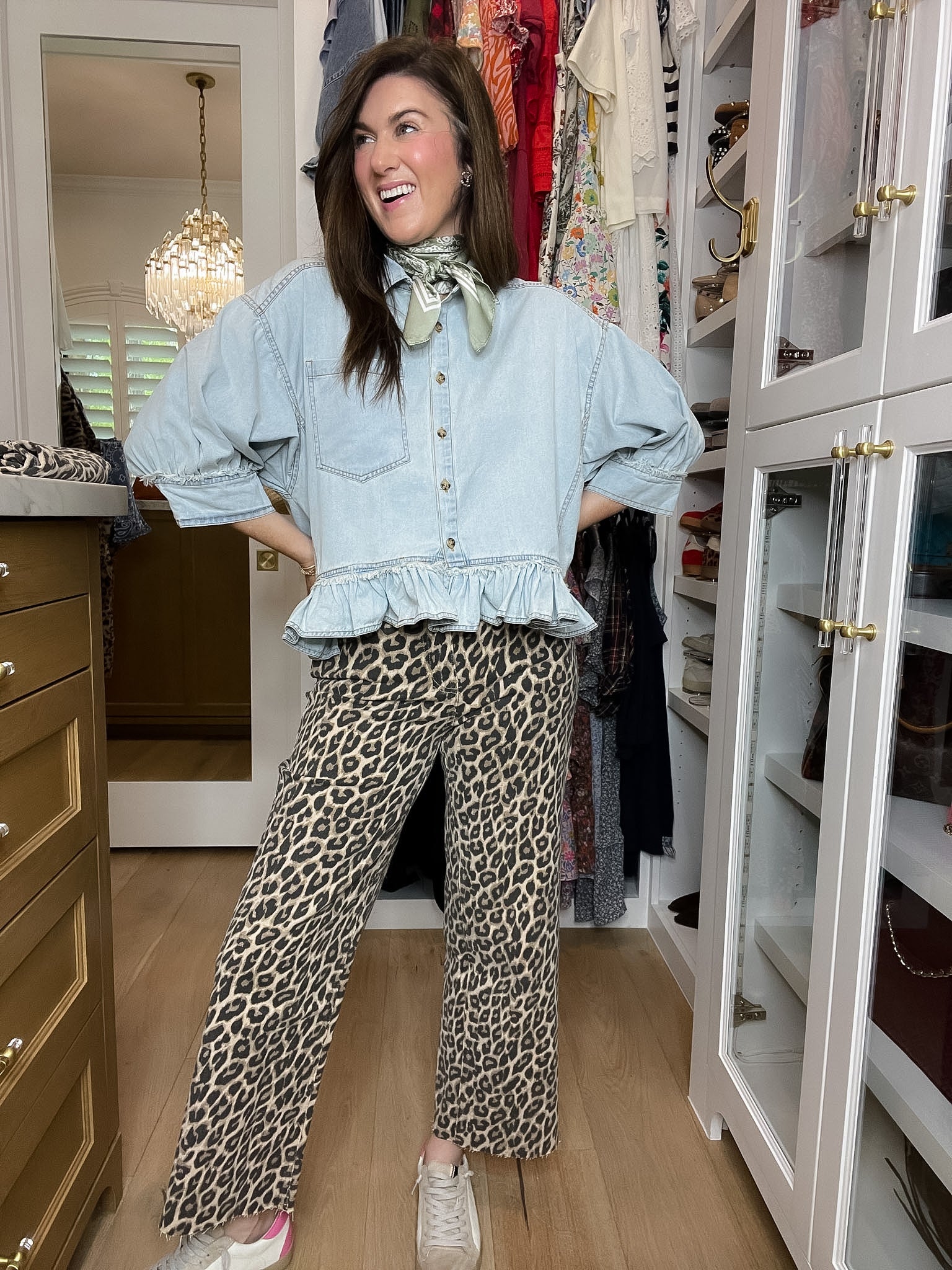 Vervet Presley Leopard Print Cropped Wide Leg Jeans