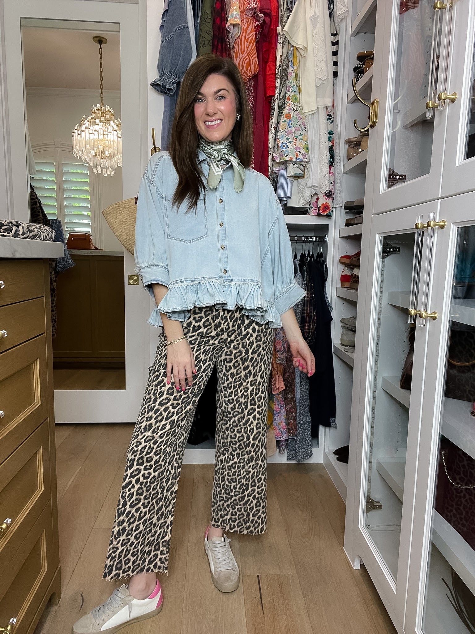 Vervet Presley Leopard Print Cropped Wide Leg Jeans