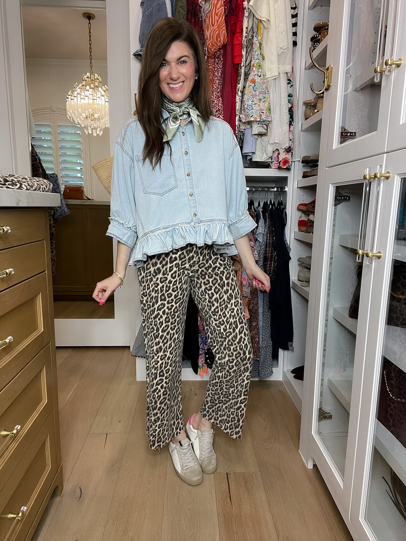 Vervet Presley Leopard Print Cropped Wide Leg Jeans