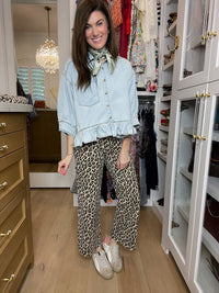Vervet Presley Leopard Print Cropped Wide Leg Jeans