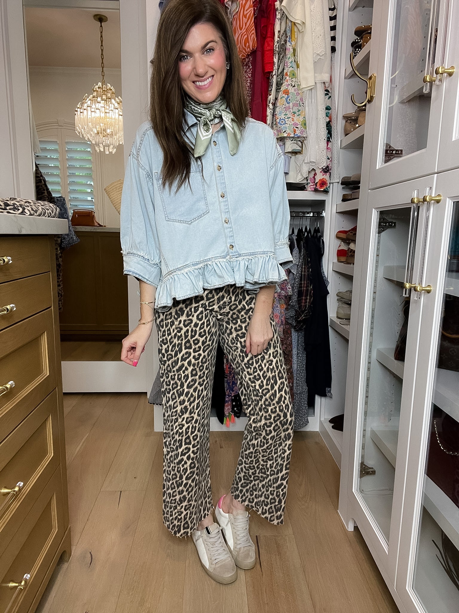 Vervet Presley Leopard Print Cropped Wide Leg Jeans