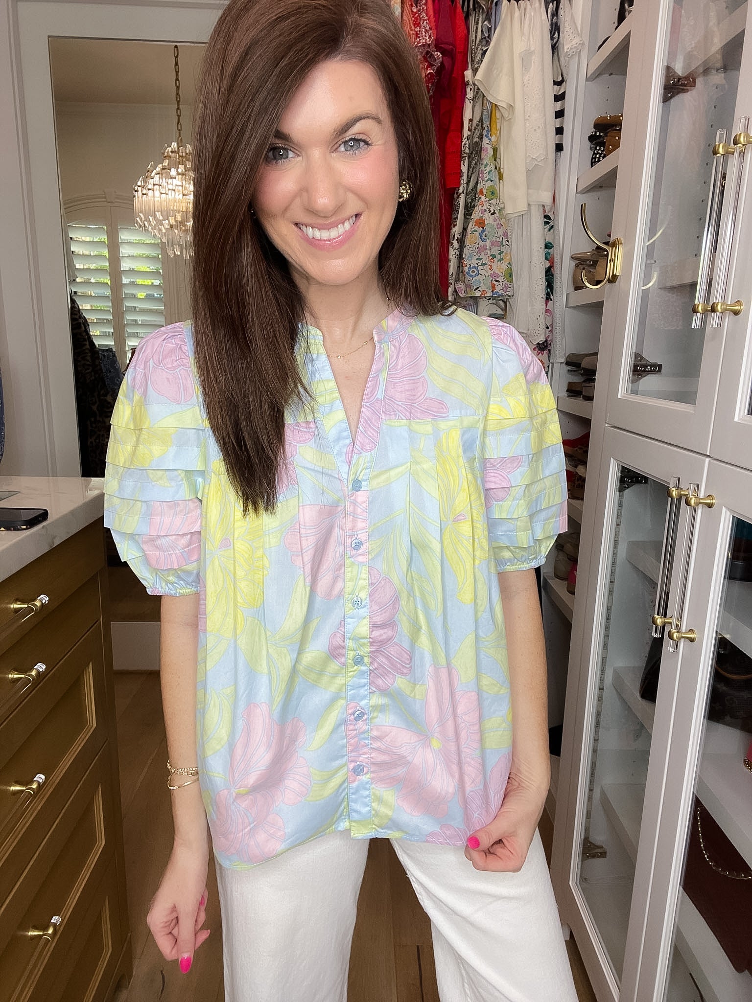 Sugarlips Court Button Down Top in Brisa Floral