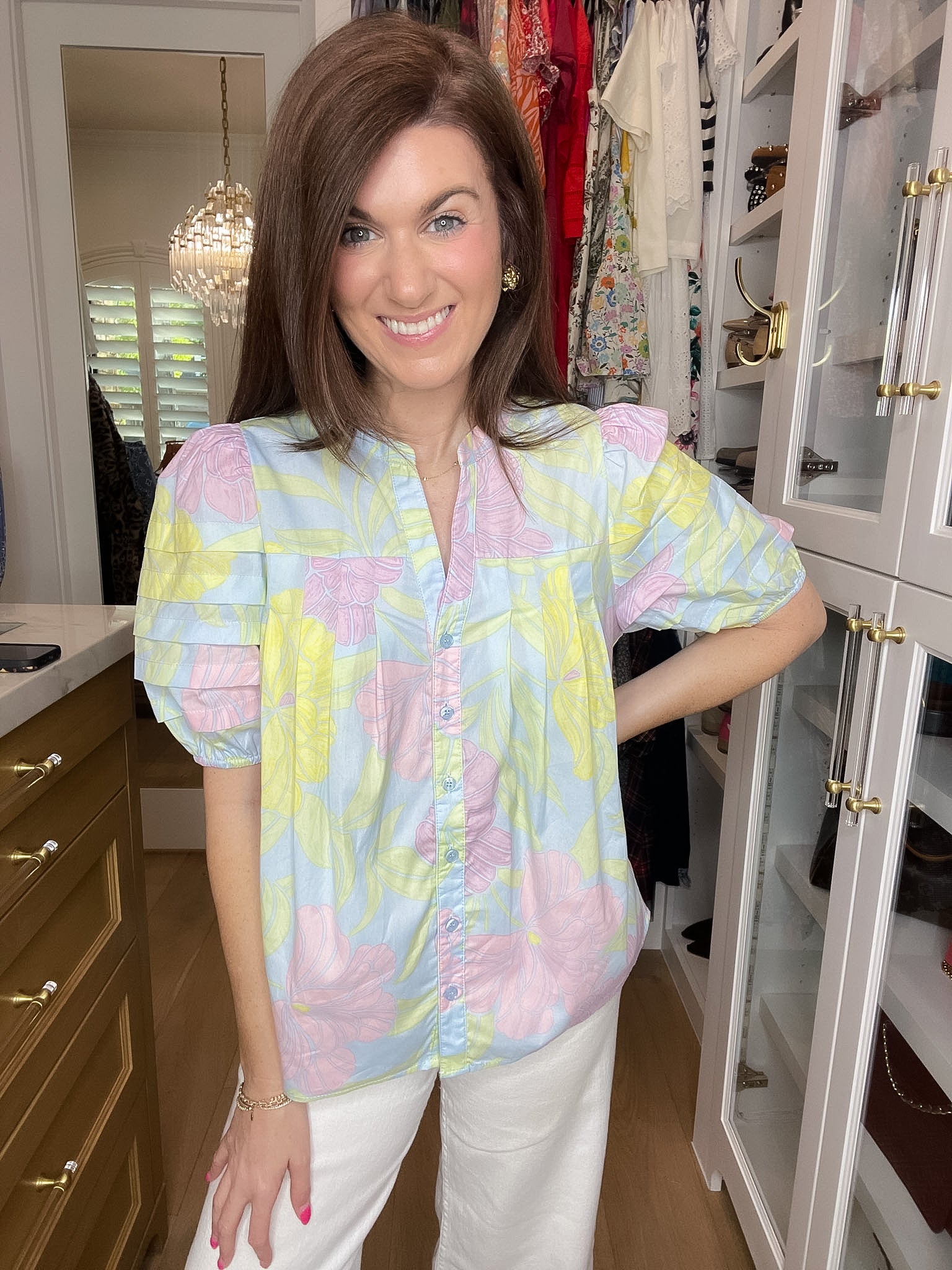 Sugarlips Court Button Down Top in Brisa Floral