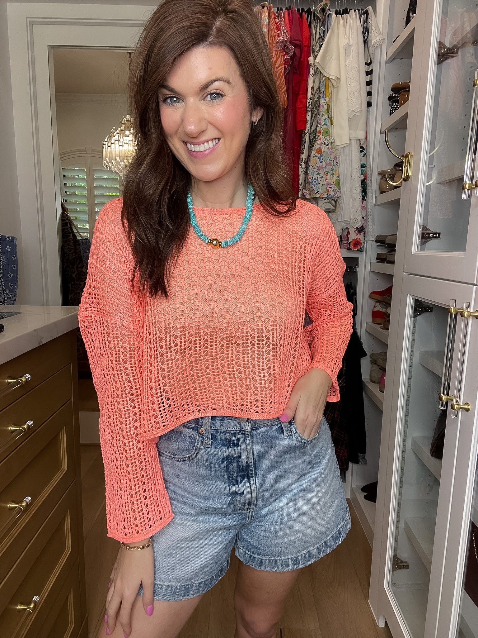 Drift Away Crochet Top in Hawaiian Coral