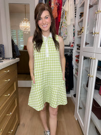Paddles and Prosecco Gingham Dress in Lime