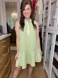 Paddles and Prosecco Gingham Dress in Lime