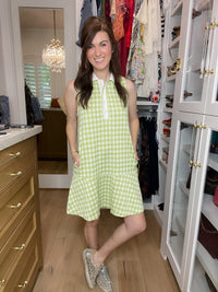 Paddles and Prosecco Gingham Dress in Lime