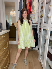Paddles and Prosecco Gingham Dress in Lime