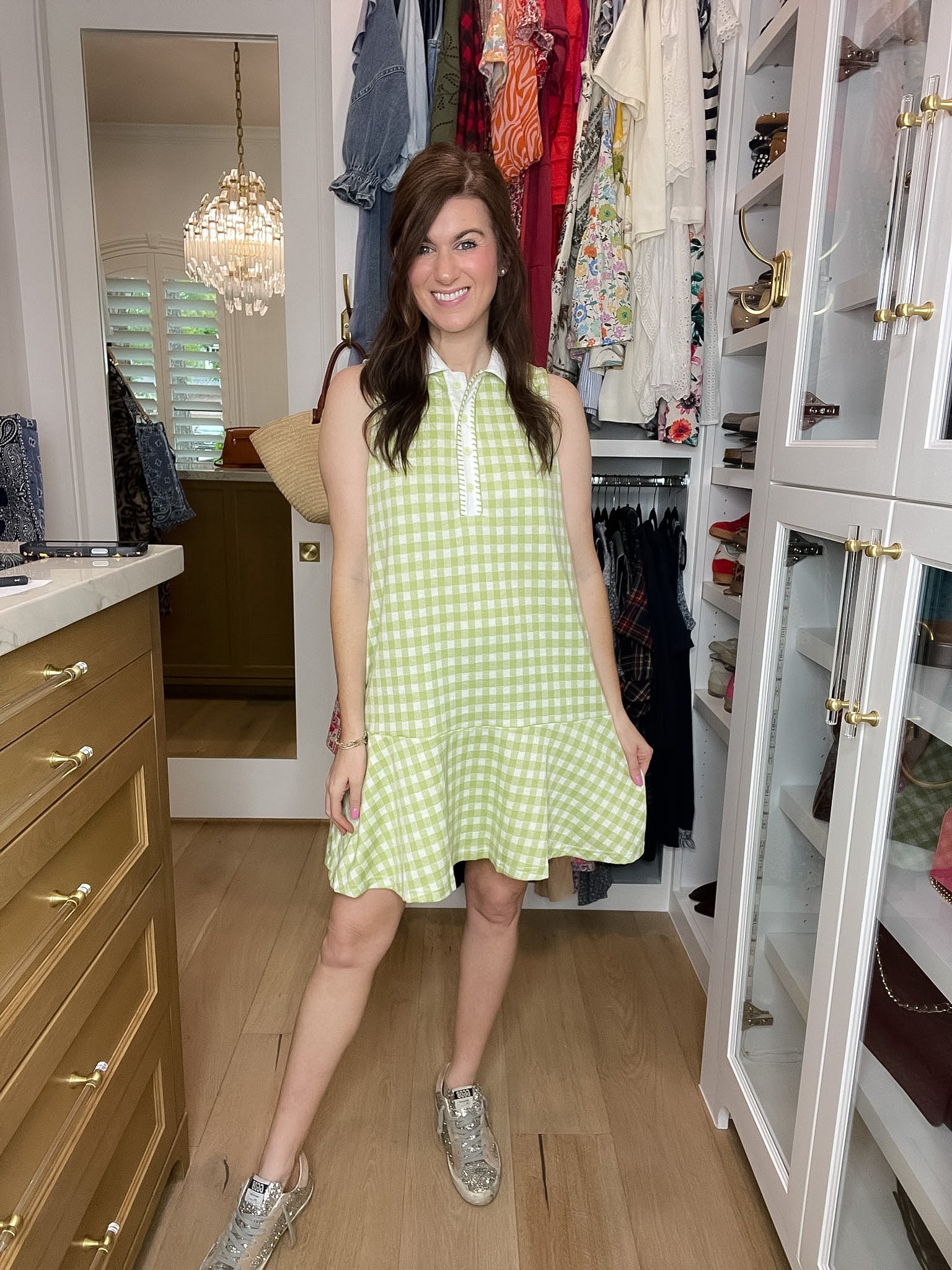 Paddles and Prosecco Gingham Dress in Lime
