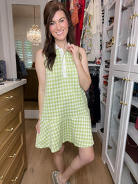 Paddles and Prosecco Gingham Dress in Lime