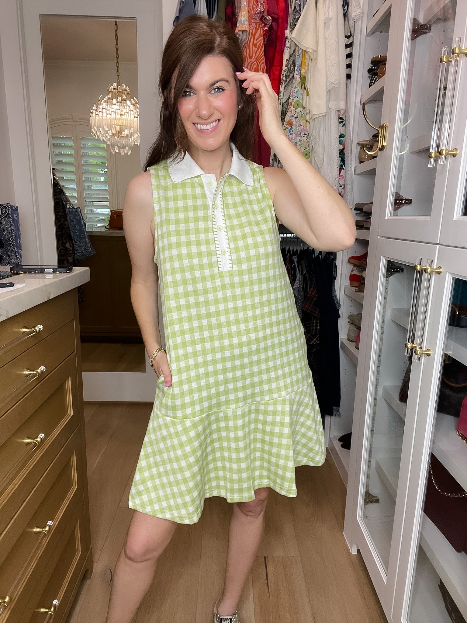 Paddles and Prosecco Gingham Dress in Lime