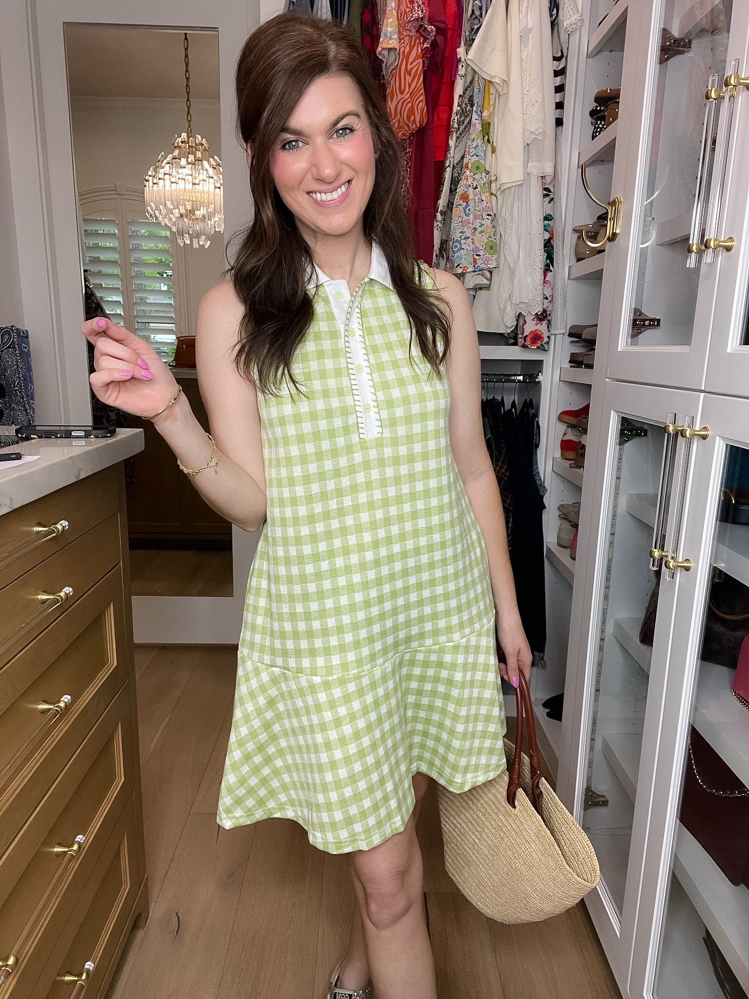 Paddles and Prosecco Gingham Dress in Lime