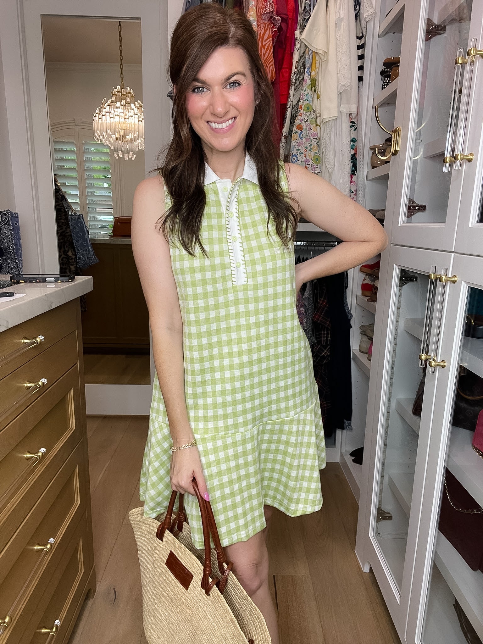 Paddles and Prosecco Gingham Dress in Lime