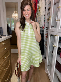 Paddles and Prosecco Gingham Dress in Lime