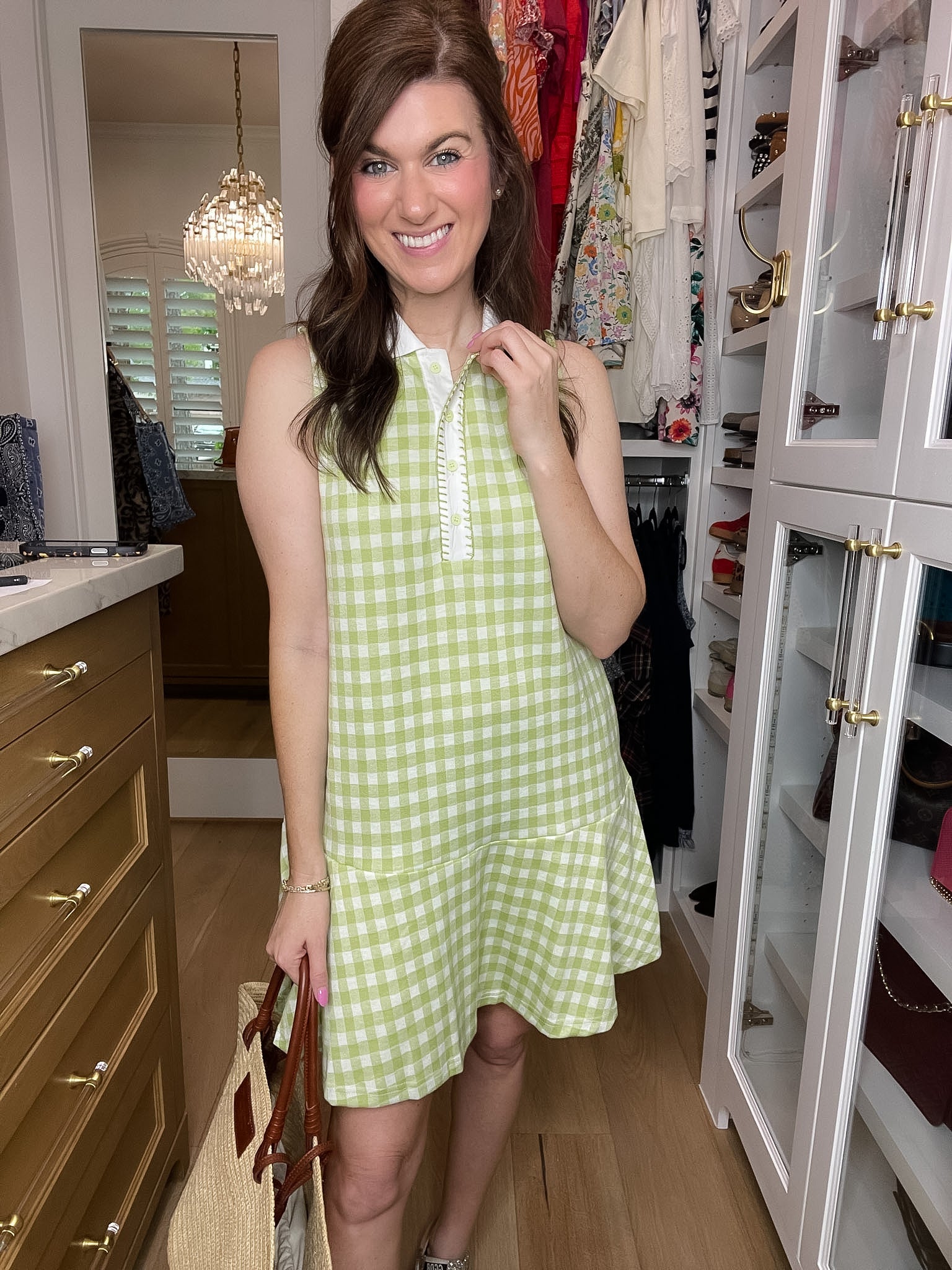 Paddles and Prosecco Gingham Dress in Lime