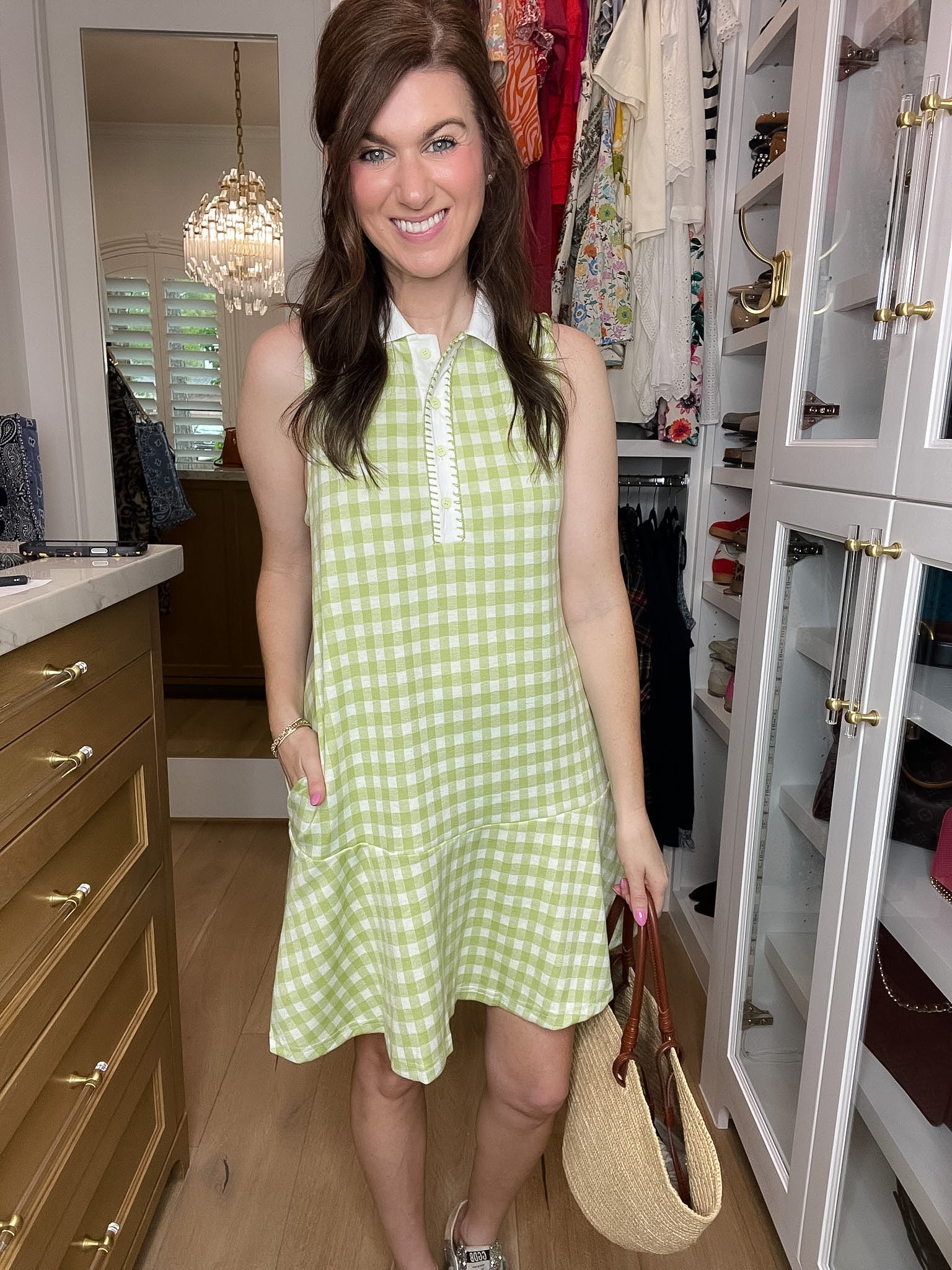 Paddles and Prosecco Gingham Dress in Lime