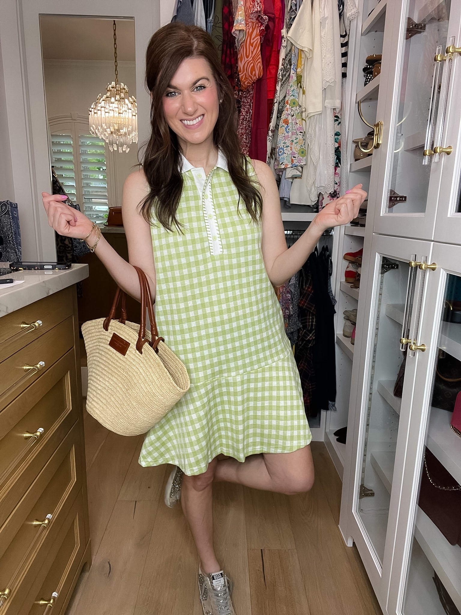 Paddles and Prosecco Gingham Dress in Lime