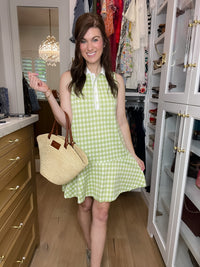 Paddles and Prosecco Gingham Dress in Lime