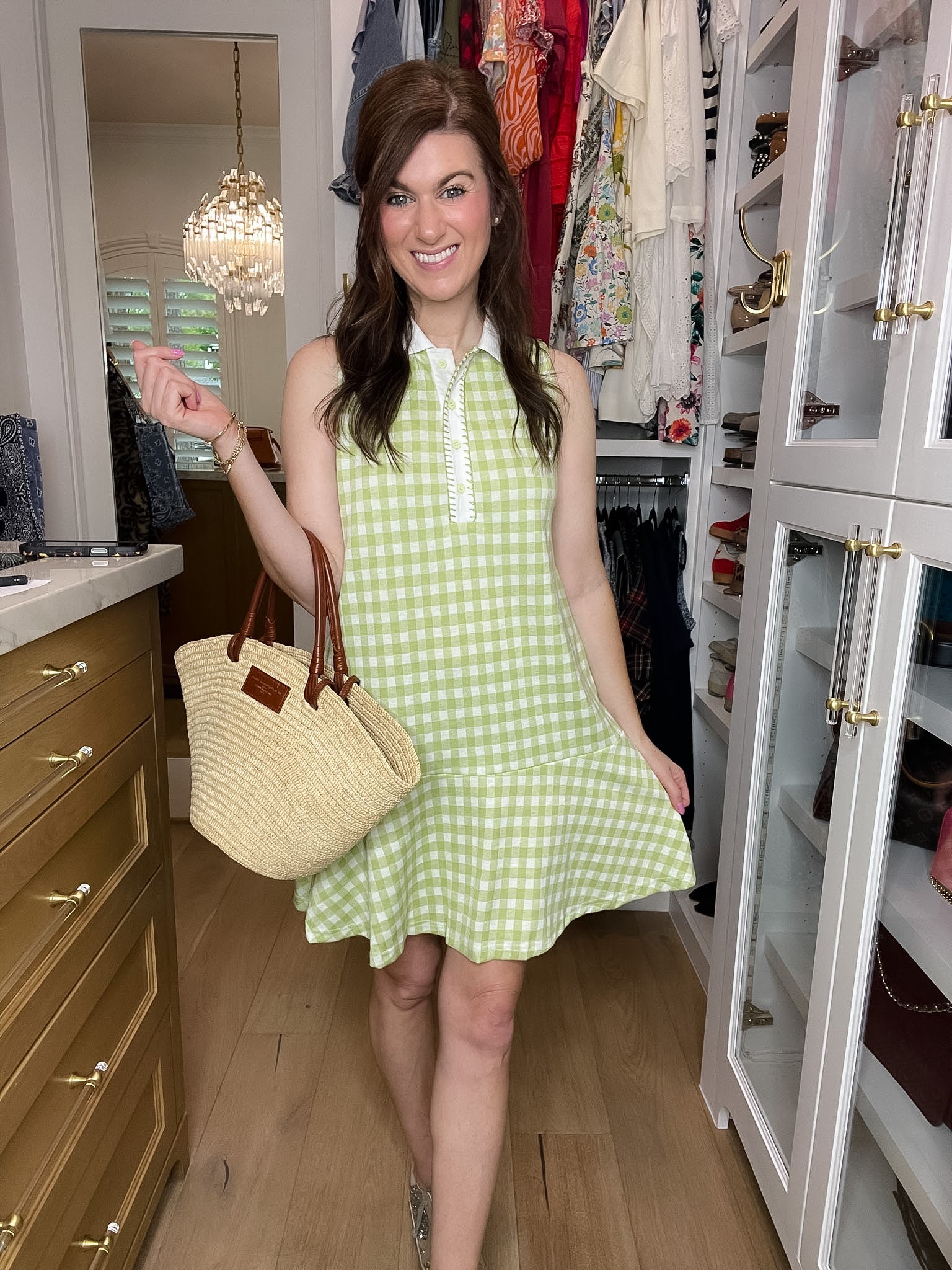 Paddles and Prosecco Gingham Dress in Lime