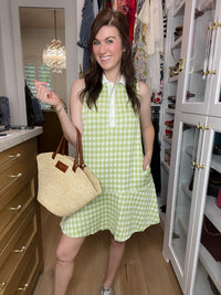 Paddles and Prosecco Gingham Dress in Lime