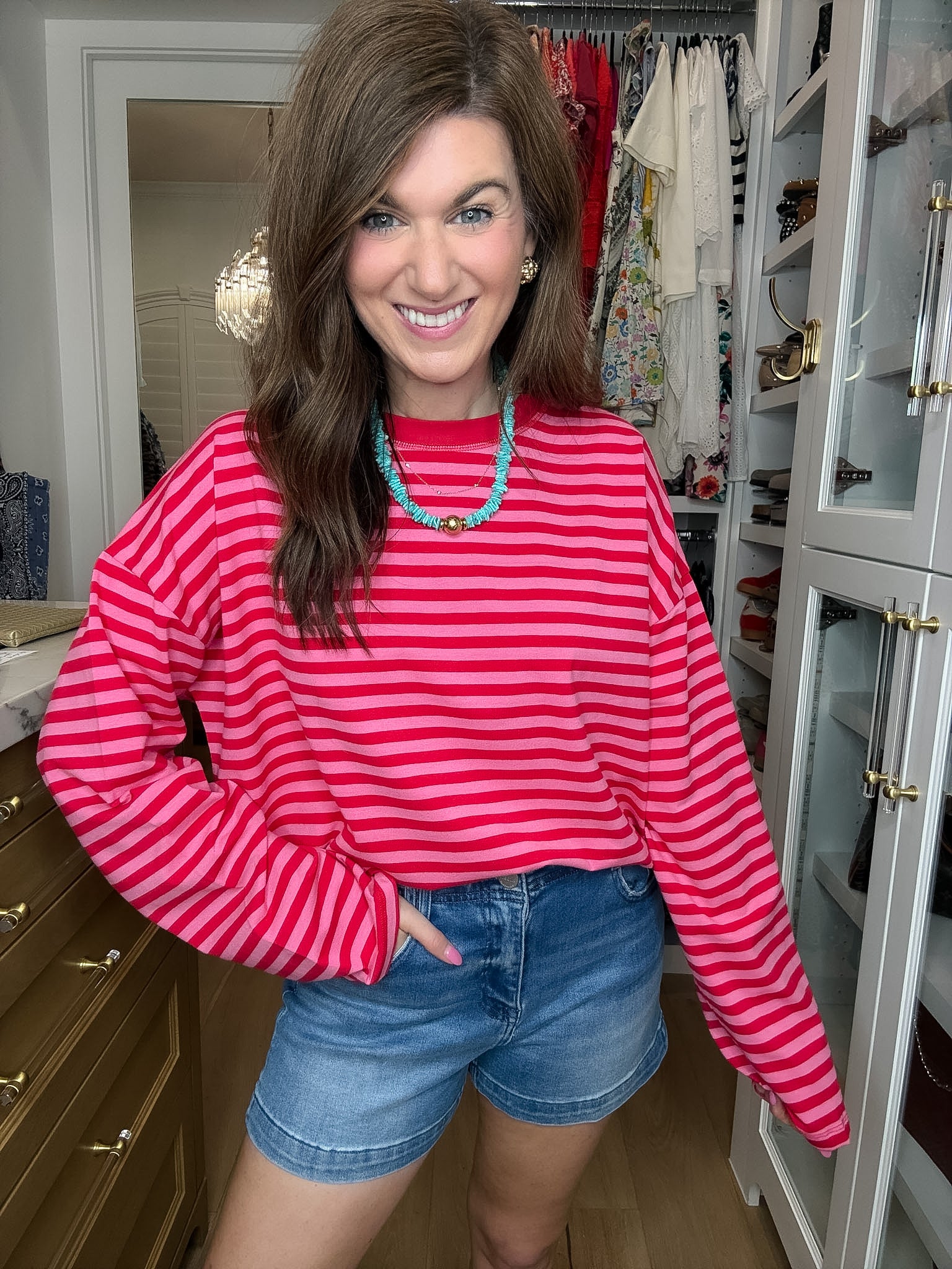Timeless Lines Striped Tee in Hibiscus/Cherry